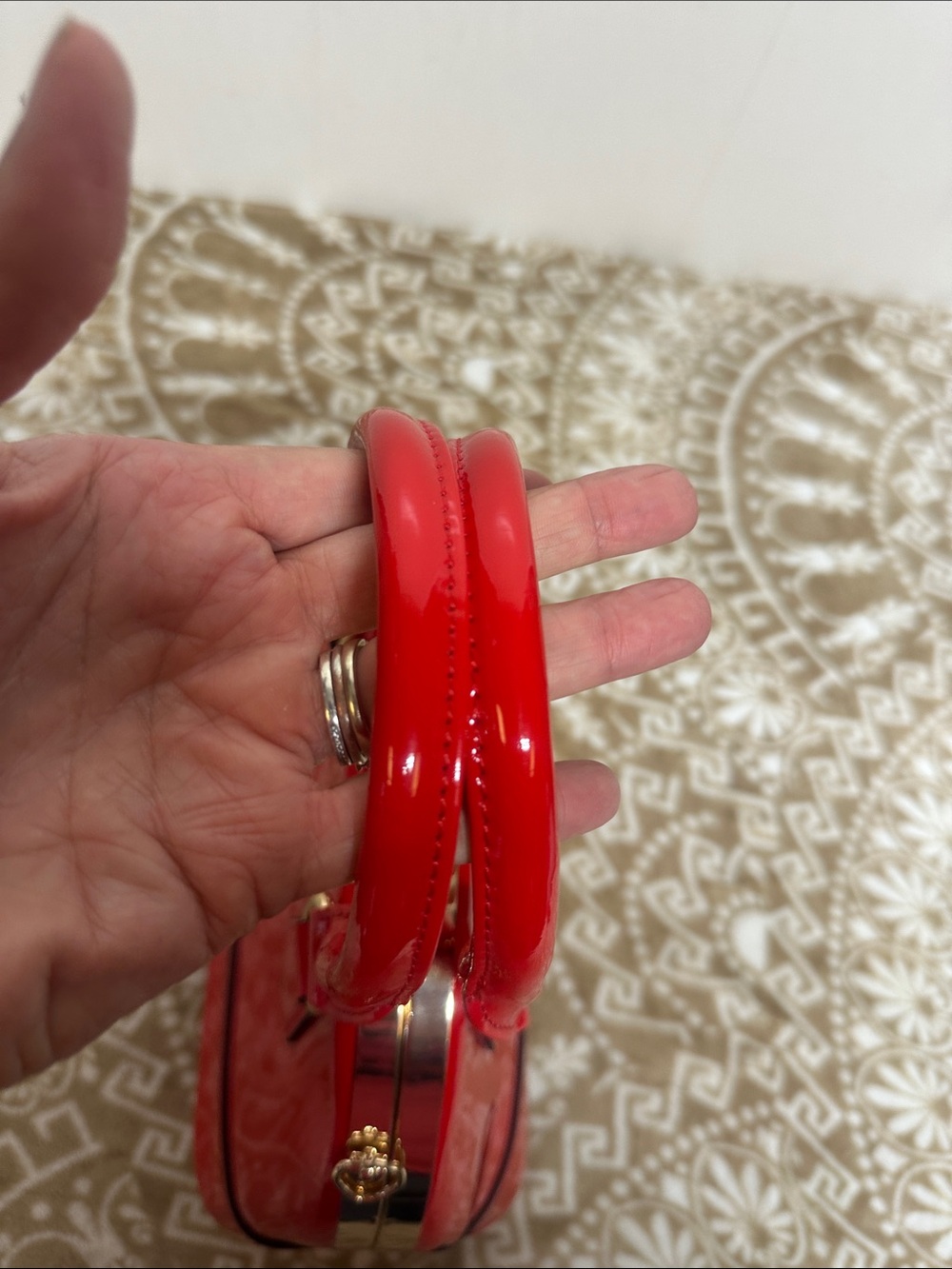Red Patent Dome Satchel Handbag - Picture 13 of 13